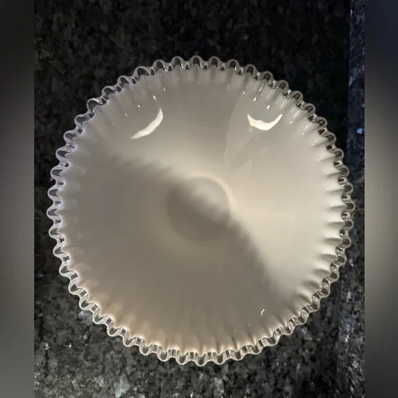 Vintage Fenton Milk Glass Silver Crest Centerpiece Compote Footed Pedestal Bowl Glass Art